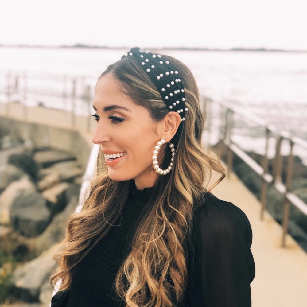 NeverNotRetro XL Ivory Mini Pearl Hoop Earrings